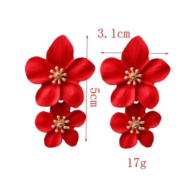Boucle d'oreille motif fleurs rouge